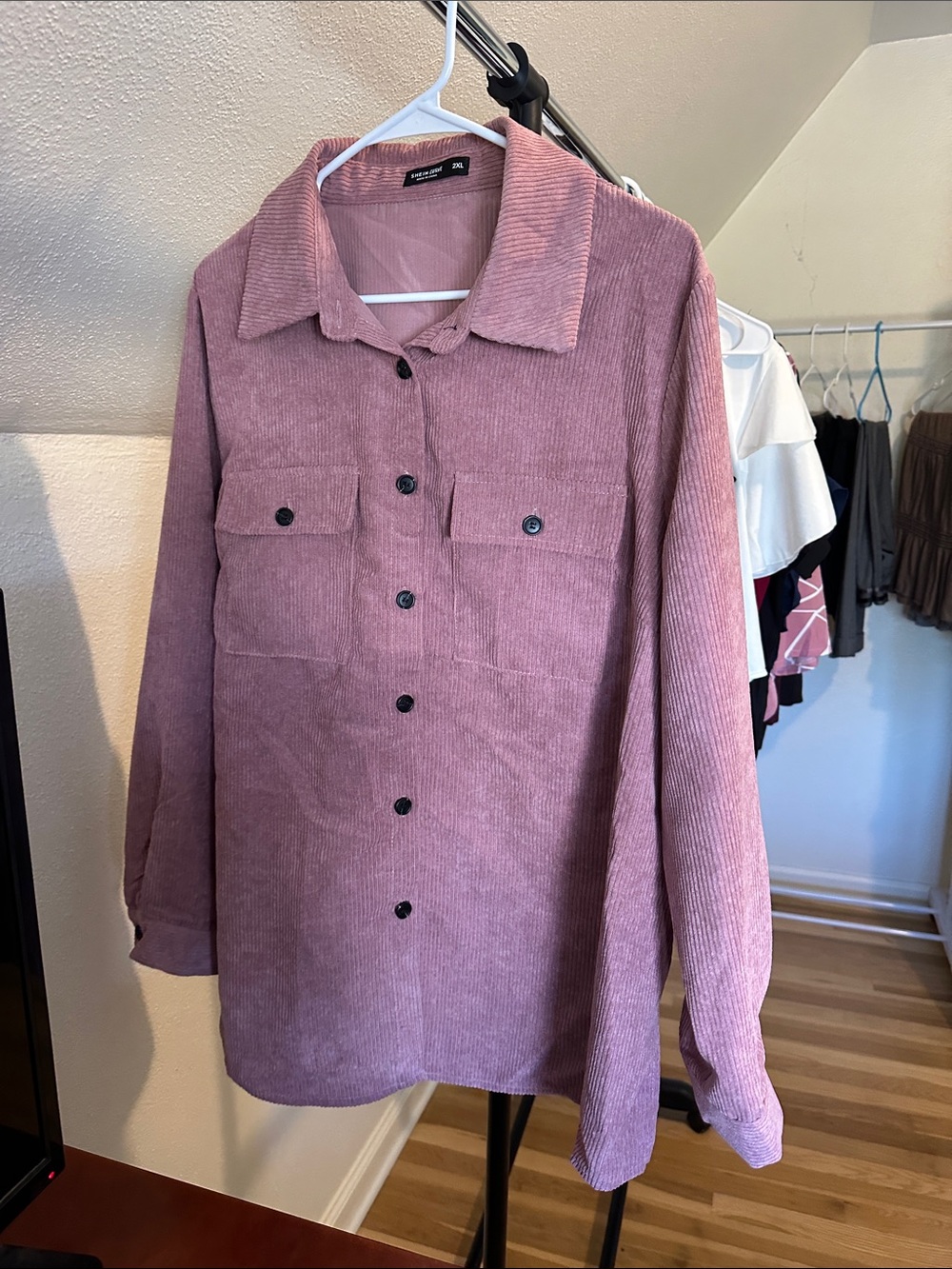 Corduroy Button-Up Shirt Jacket in Dusty Rose